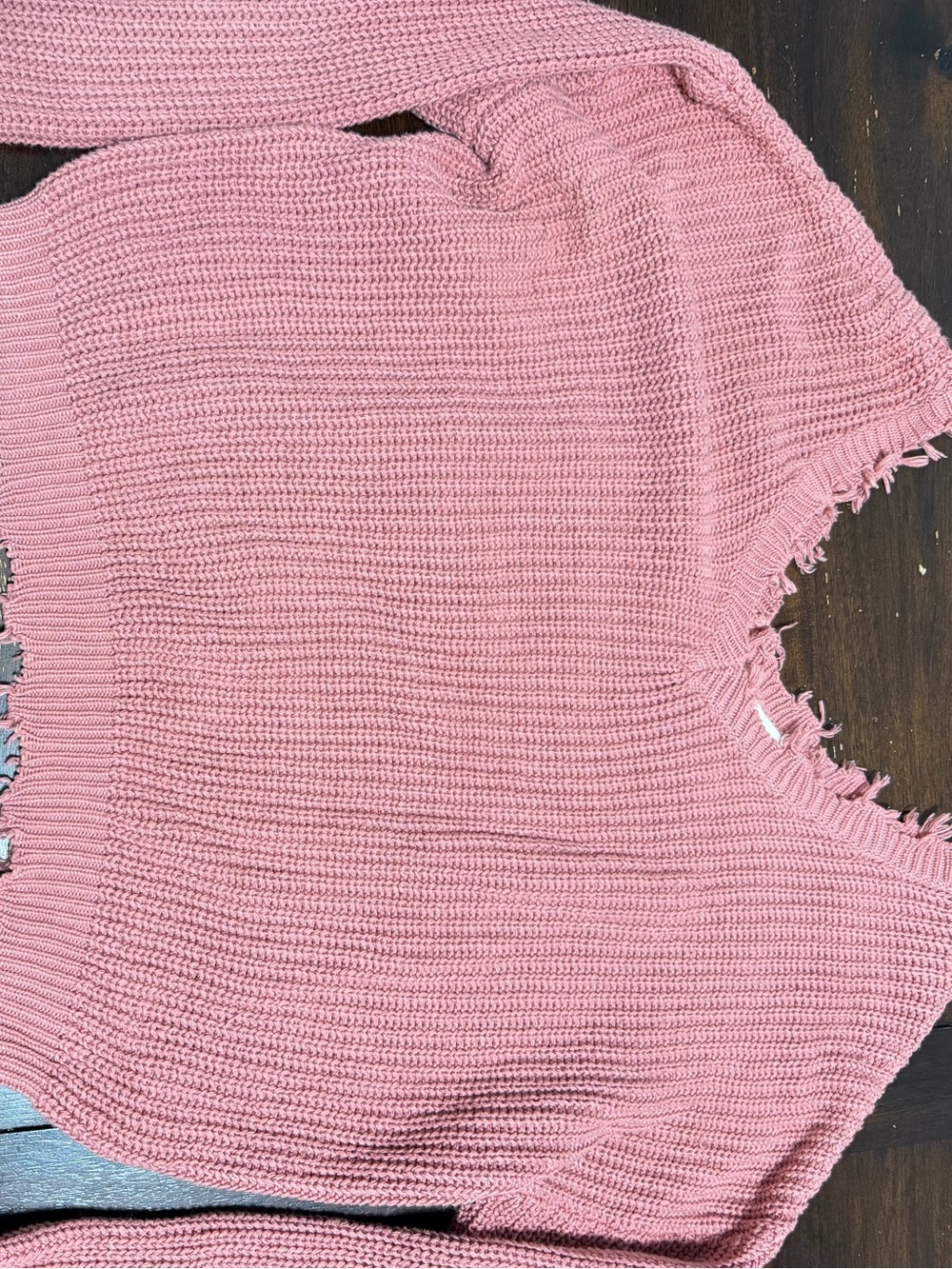 moon & madison Dusty Pink Off-the-Shoulder Distressed Knit Sweater
